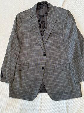 Samuelsohn Gray Plaid Men's Blazer wool silk